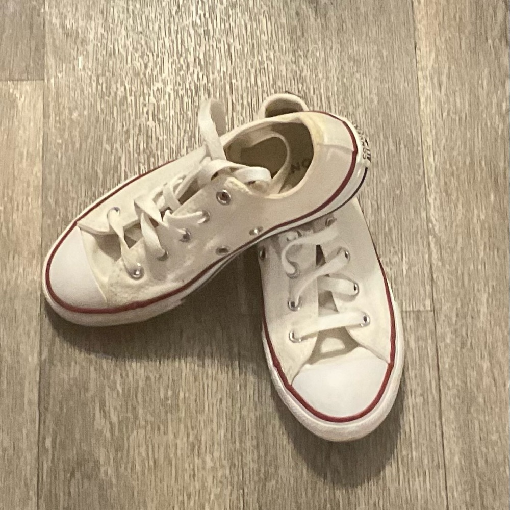 Stylish Converse White Kids Sneakers with Red and blue Accents